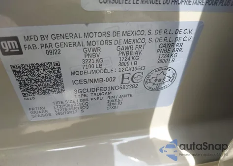 2022 Chevrolet Silverado 1500 4Wd Short Bed Lt Trail Boss/4Wd Standard Bed Lt Trail Boss from USA, damaged, VIN 3GCUDFED1NG683382